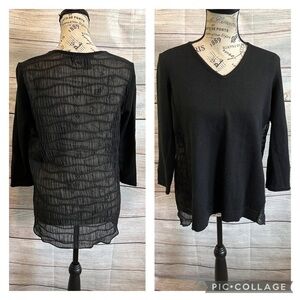 Peace of Cloth Sweater Sheer Back 3/4 Sleeves Black Size XS Silk Cotton Blend